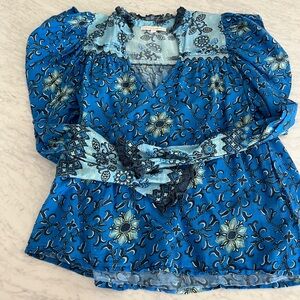 Love the Label Floral Long Puff Sleeve Blouse Blue Size S